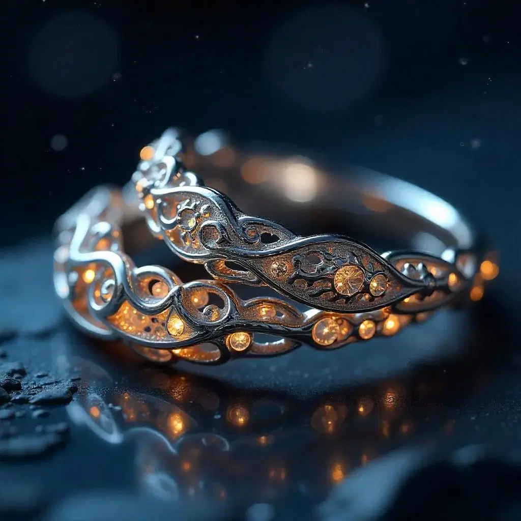 Silver jewelry reflecting light like starlight